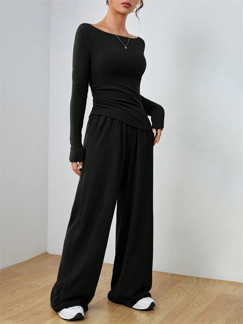 Women's Two-Piece Wide-Leg Pants Set Soft And Waxy Style Suit Fashionable Irregularities Women's Clothing Sales Yoga Sports Set