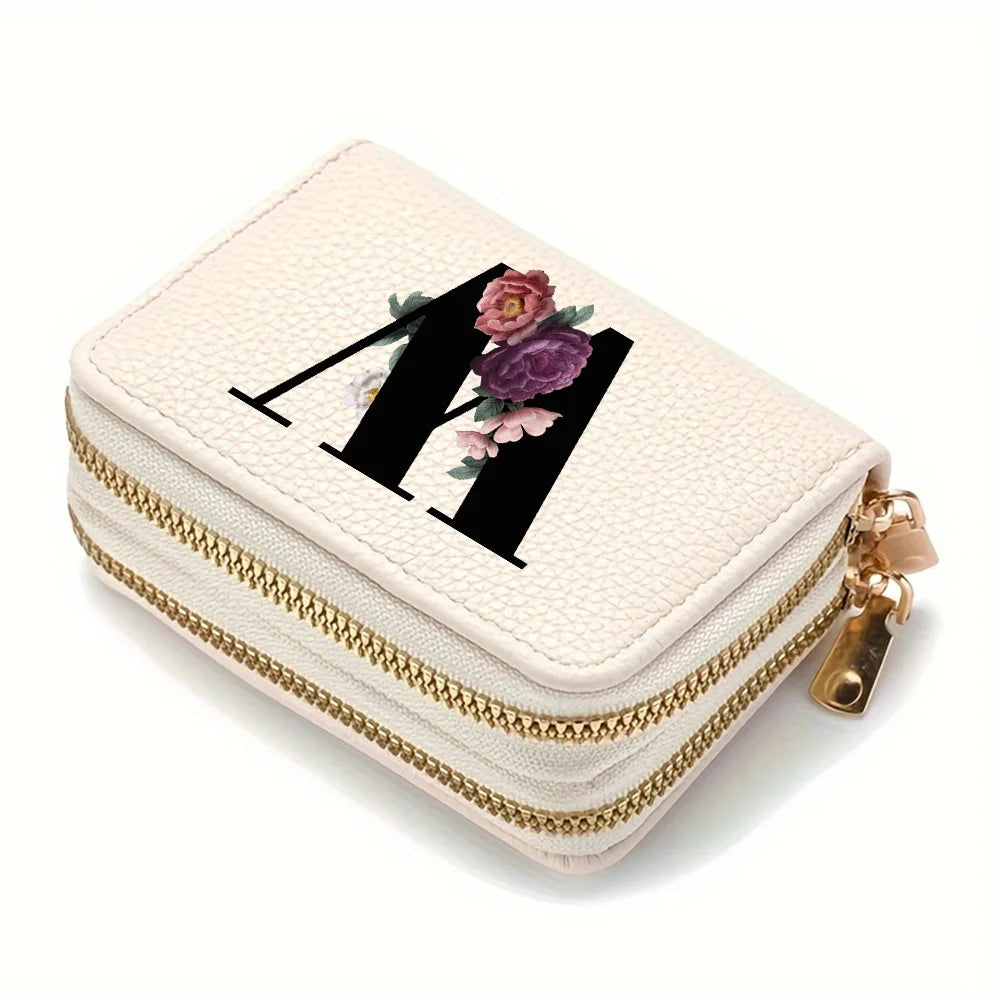 Cartera corta con estampado floral y letras