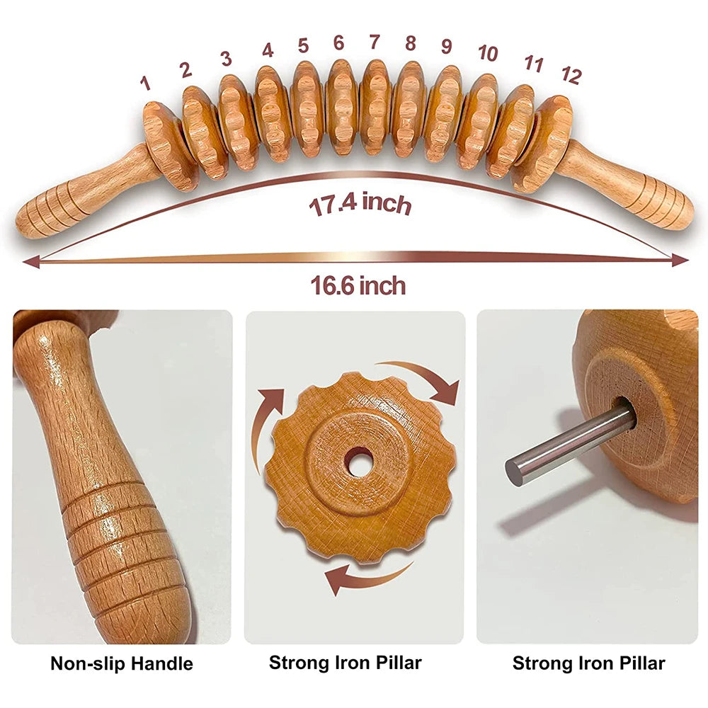 Curved Massager Handheld Roller Stick Wooden Lymphatic Drainage Massager for Anti-Cellulite, Body Muscle Belly Waist Relief