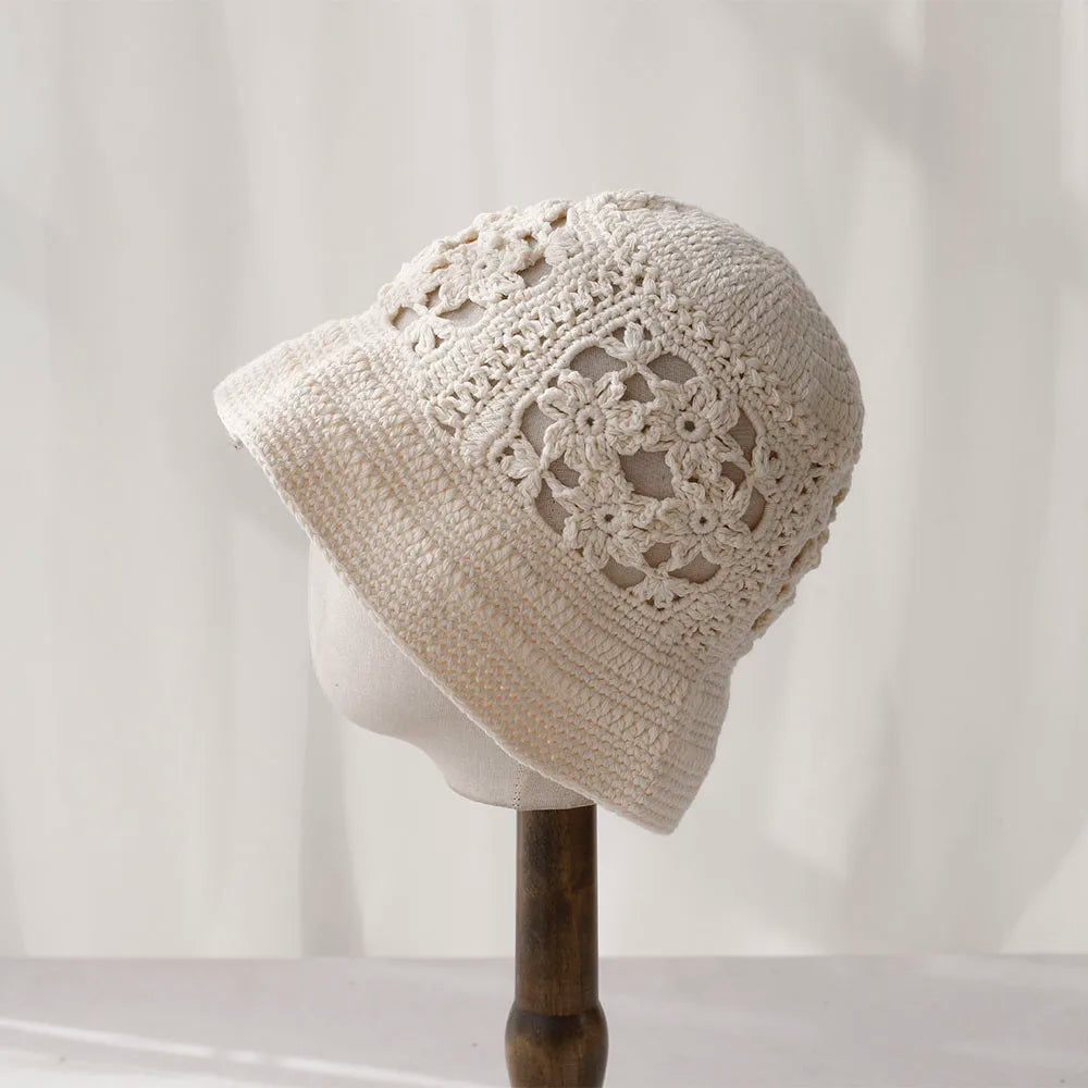 2025 Handmade new flowers Y2K style weaving knitted Cap Russian Women Luxury Panama fashion bucket hat