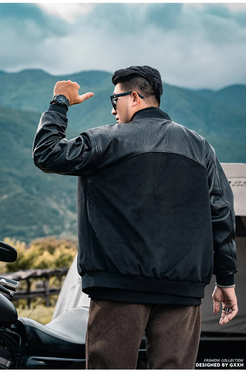 Men's Baseball Jacket, Plus Size, Loose, Spliced Cotton, Basic Mass Jackets, Autumn And Winter American Jacket, 7XL