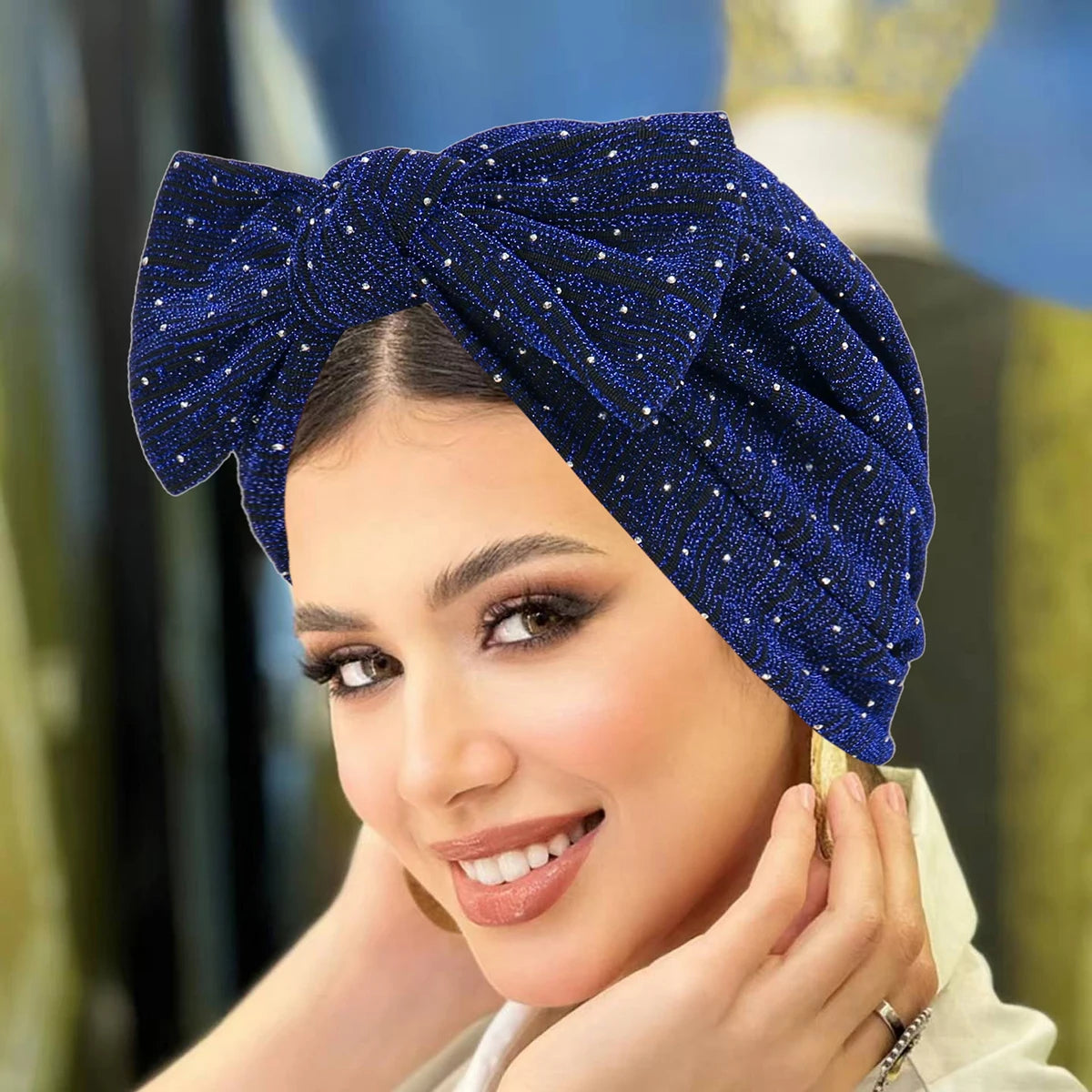 Moda Diamantes de Imitación Hijab de Mujer Lazo Musulmán Señoras Turbante Gorro Suave Elástico Envoltura de Cabeza Pañuelo de Cabeza Sombreros Indios