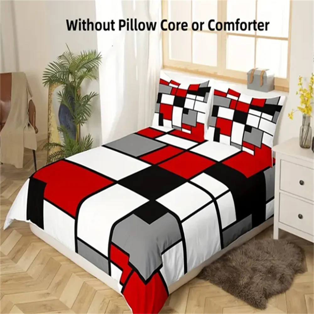 Geometric Duvet Cover Set, Modern Abstract Reversible Microfiber Bedding with Zipper Closure, Machine Washable, Includes 1 Duvet