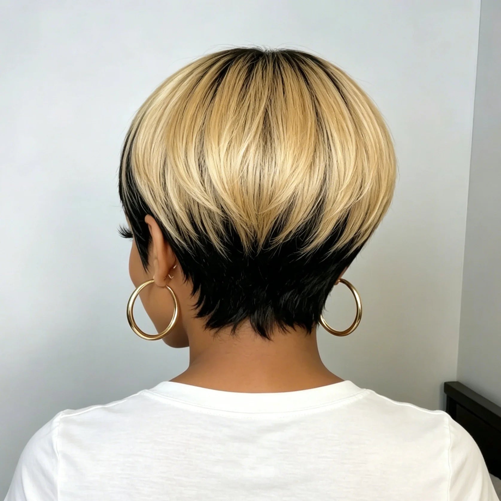 Ombre Black to Blonde Short Pixie Cut Straight Human Hair Wig for Women for Women Machine-made Wig