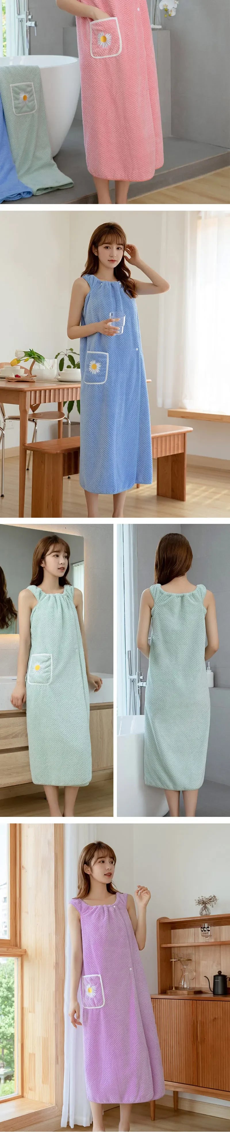 Toalla de baño para el hogar, para mujer, usable, para adultos, absorbe el agua, de poliéster, para secar el cabello, estilo falda larga, albornoz lavable para el baño