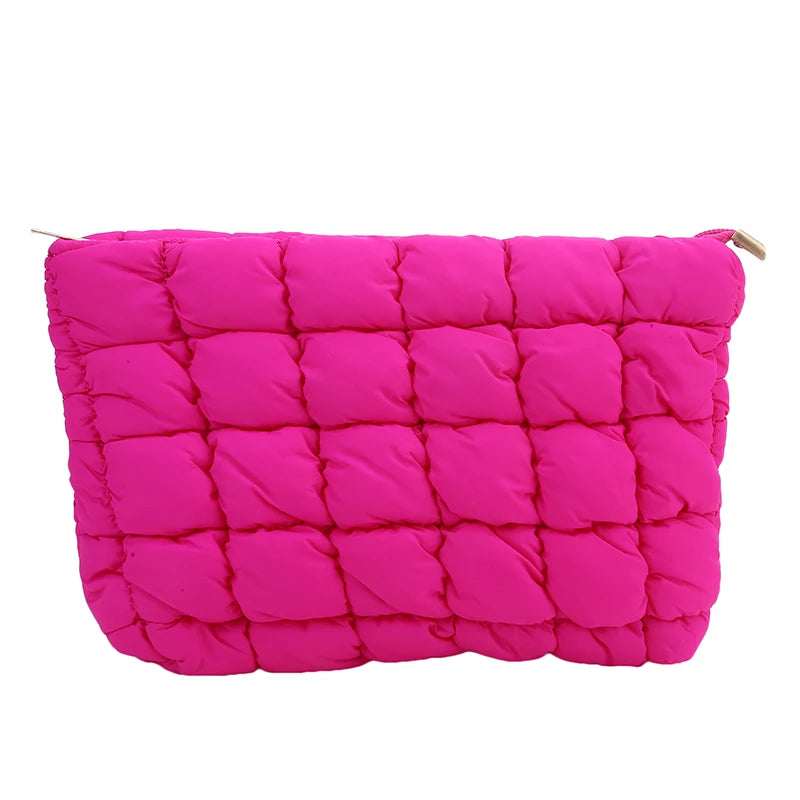 Women Makeup Pouch Padded Quilted Makeup Storage Bag Puffer Makeup Bag Large Cosmetic Organizer Bag Clutch Handbag Beauty Case