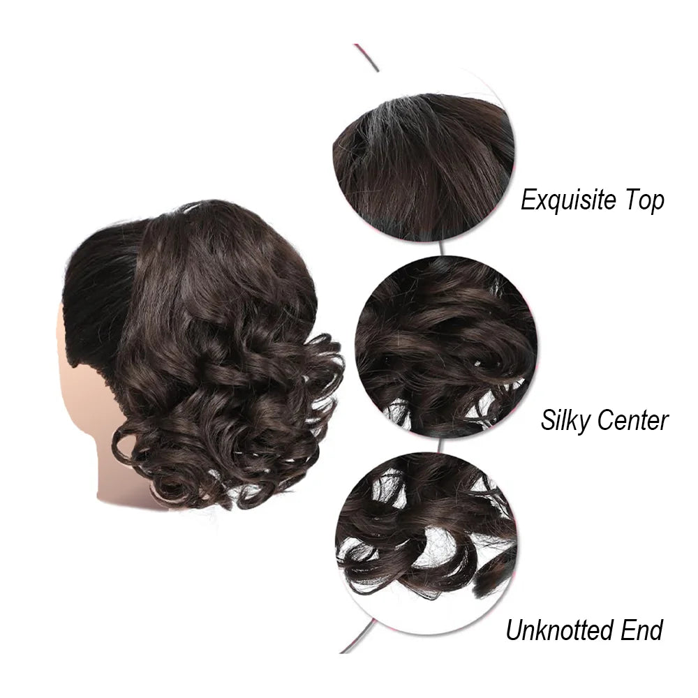 Short Synthetic curly Drawstring Ponytail extensions with Clip in Hairpieces for Women daily use that beginners friendly