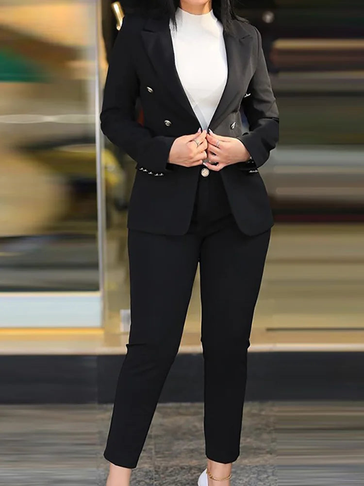 Women Two Pieces Pant Suits, Spring Autumn Loungewear Solid Fashion Matching Sets, Cardigan Top Pencil Pants Ladies Outfit