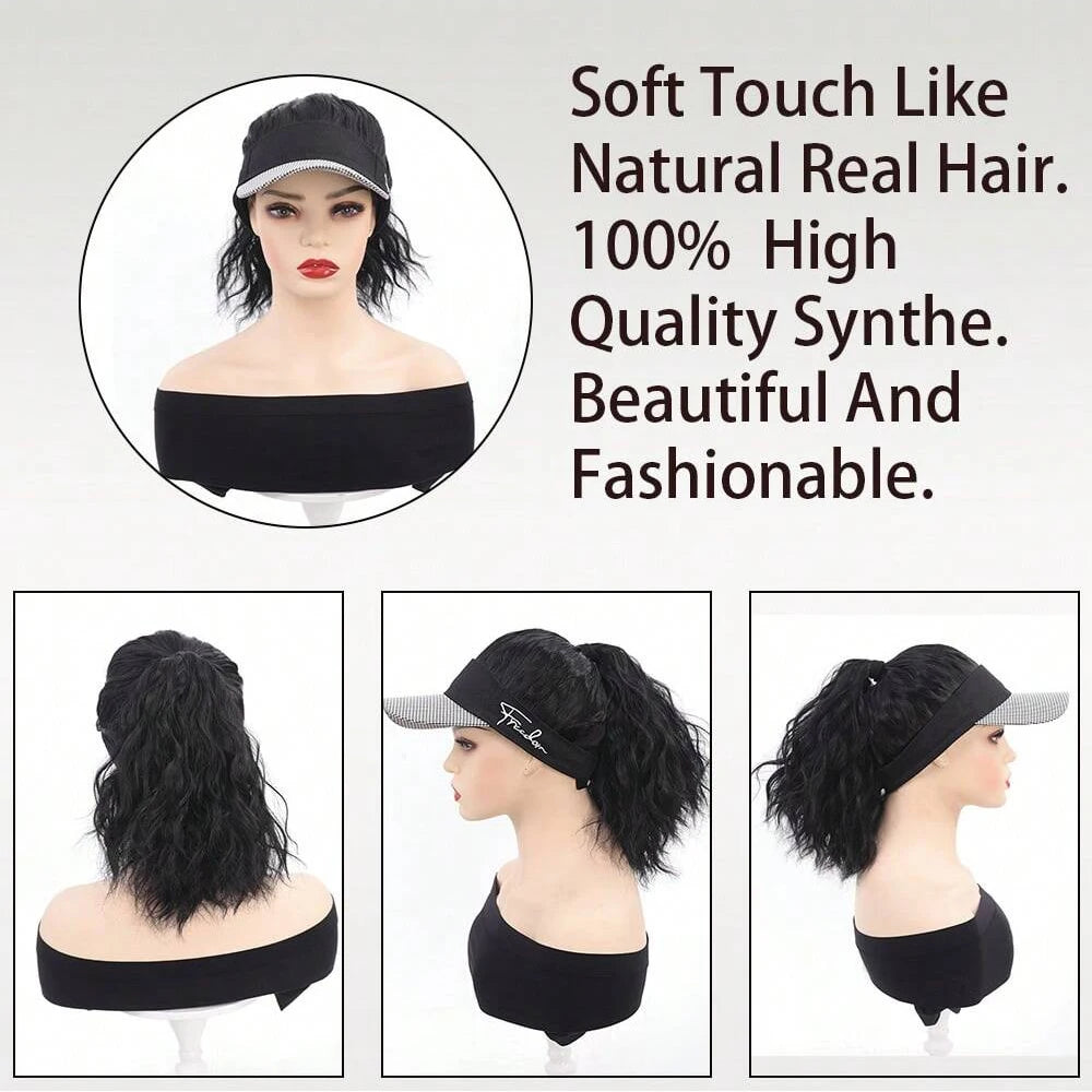 Pelucas con gorro de 16 pulgadas, pelucas de cola de caballo rizadas sintéticas con gorra de béisbol de pata de gallo para mujer, para uso diario y en fiestas.
