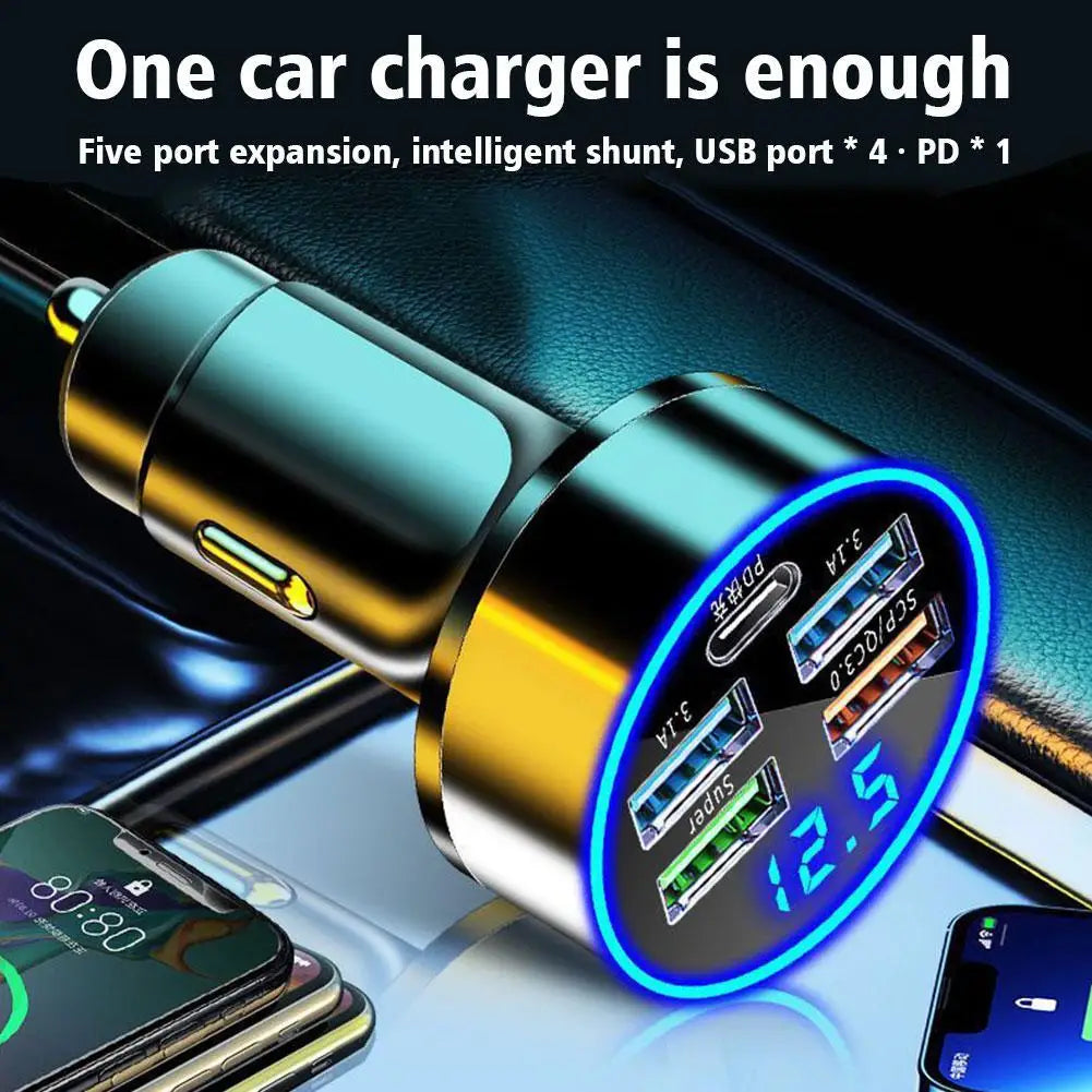 Cargador de coche 250W QC 3.0 4 puertos USB PD de carga rápida 3.1 USB C Adaptador de cargador de coche para teléfono iPhone de carga rápida