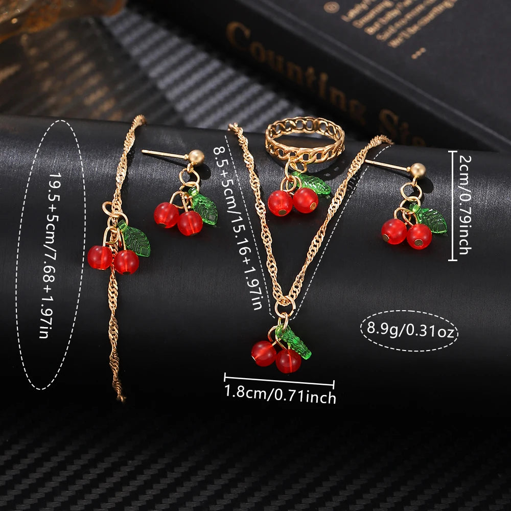Set de 6 piezas de reloj y joyas para mujer en color rojo: Elegante, divertido y perfecto para regalar