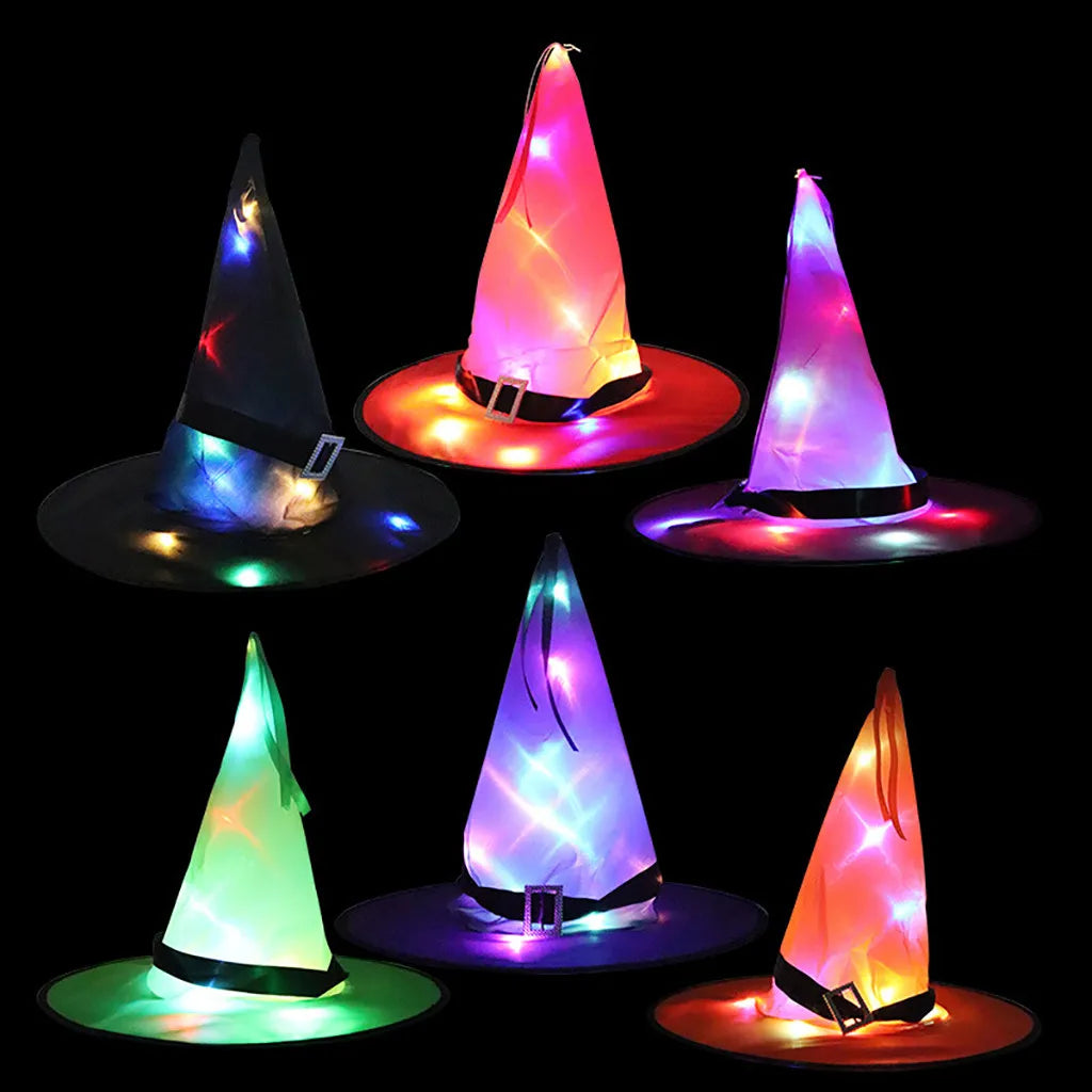 Halloween Decoration Glowing Hat Outdoor Hanging Lighted Glowing Witch Hat Lights String Battery Outdoor Yard Tree Decorations