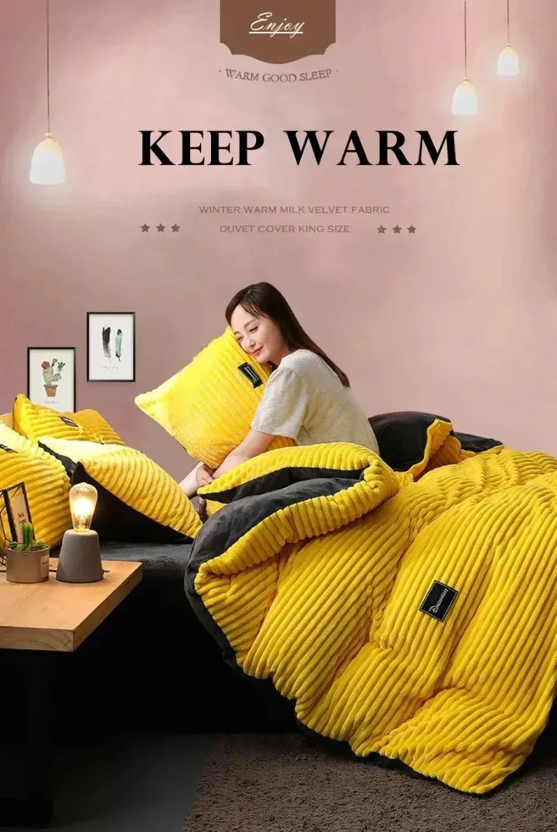 Ultra-mykt fløyelsdynetrekk Varmt tykt sengeteppetrekk Dobbeltseng Luksussengetøy Ensfarget fløyelsdynetrekk 겨울용 따뜻한 이불 커버