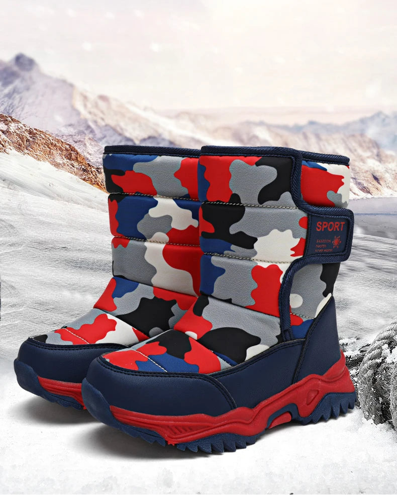 Winter Children Shoes Plush Waterproof Fabric Non-Slip Girl Shoes Rubber Sole Snow Boots Fashion Warm Outdoor Boots