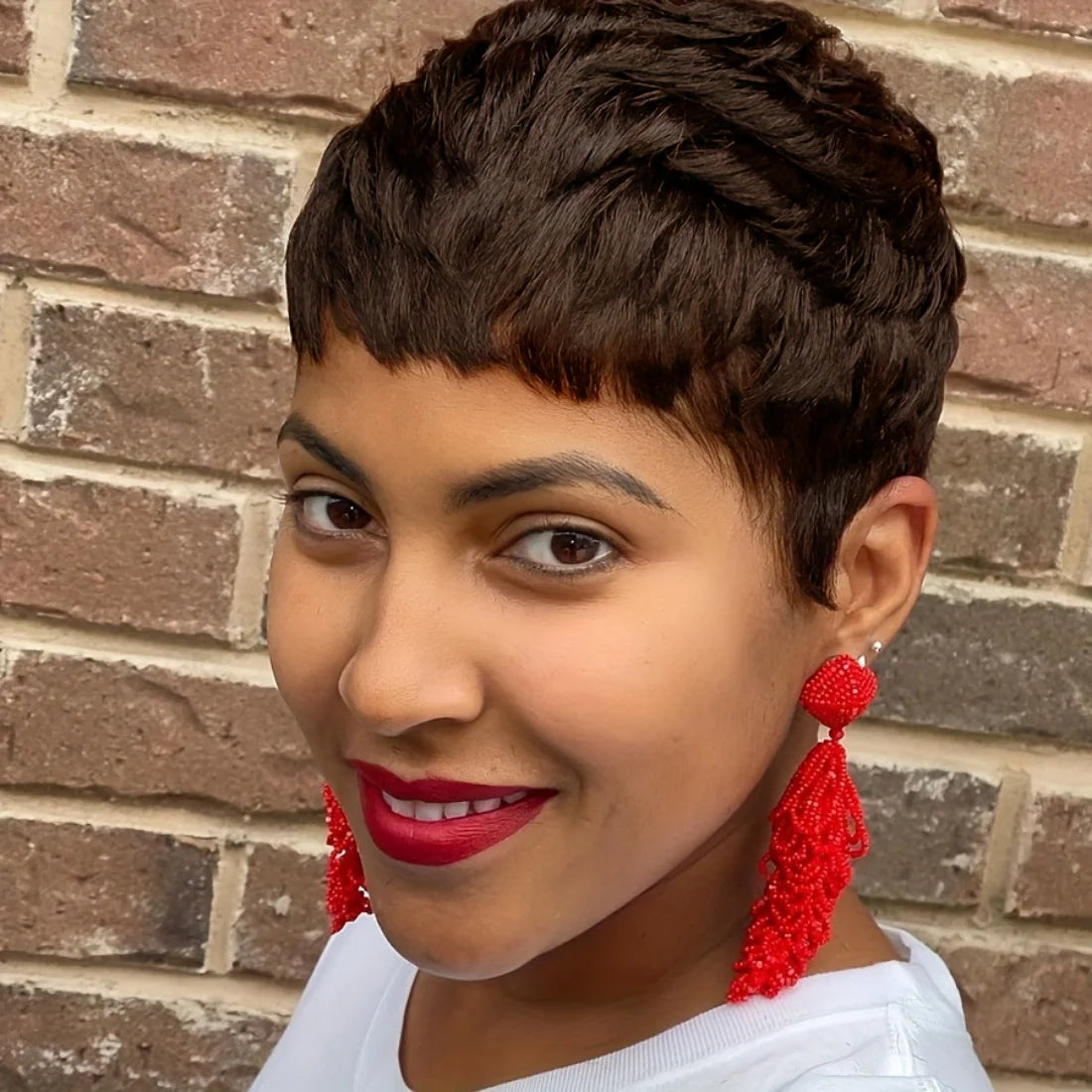 Pelucas Pixie Cut Peluca Corta de Cabello Humano para Mujeres Peluca Ondulada Negra Natural Cabello Remy Hecho a Máquina Completo