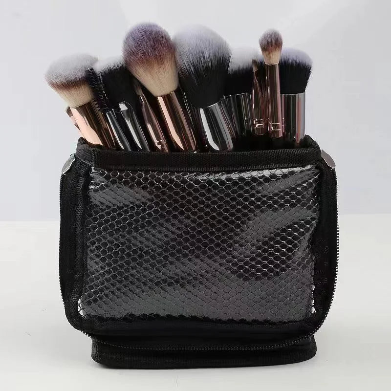 Makeup Brushes Storage Bag Stand Cosmetic Bag Net Zipper MakeupTools Storage Pouch Eyebrow Pencil Organizer Women Toiletry Bag