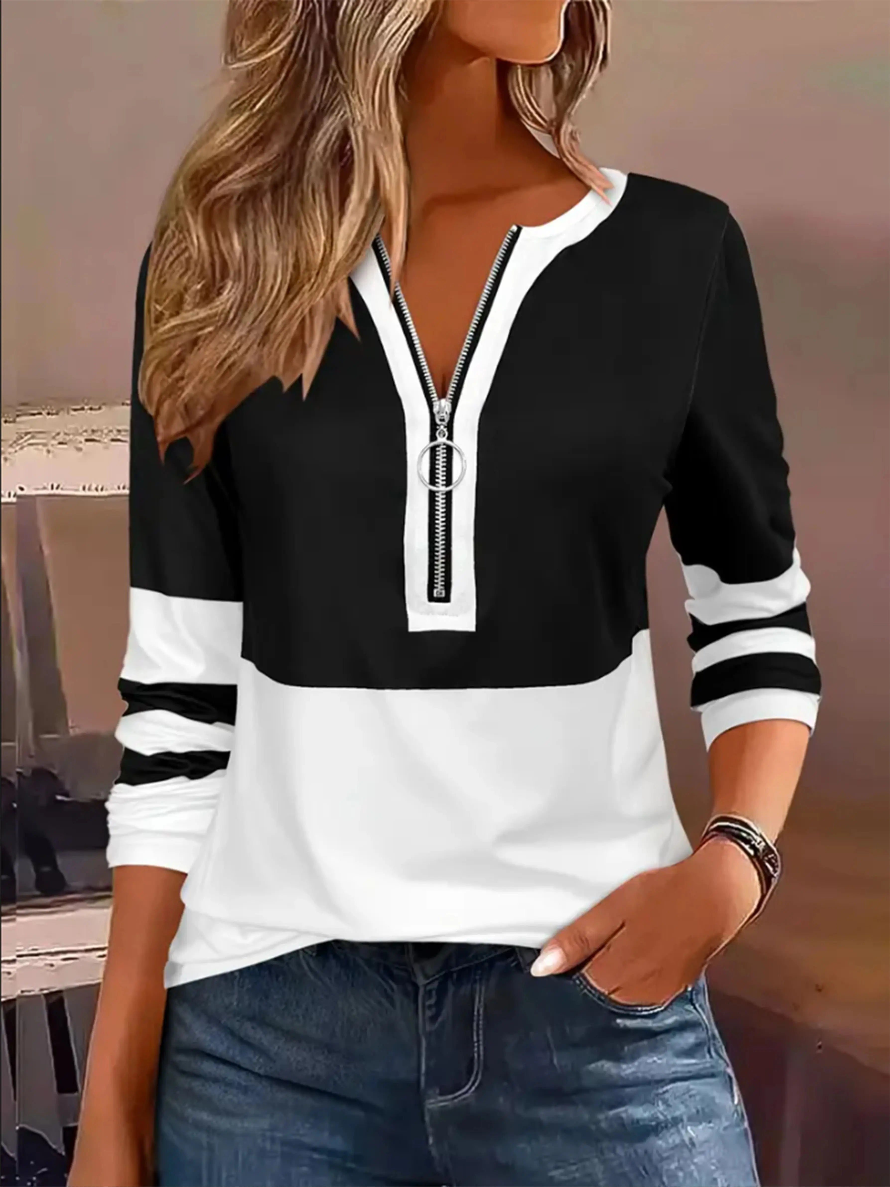 Camiseta extragrande con cremallera y estampado geométrico