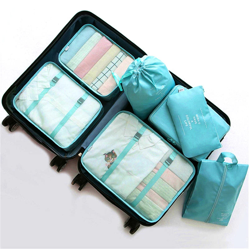7PCS Travel Packing Cubes Luggage Pouches Organiser Clothes Suitcase Storage Bag