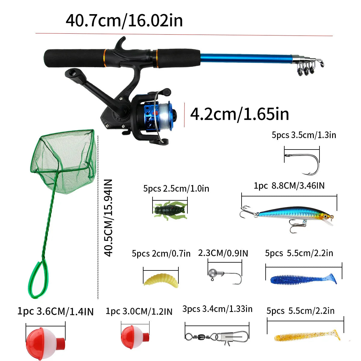 Fiskestang komplett rutine, reservestangsett, langdistansefiske, pistolhåndtak, stanghjul, mykt agn, fiskekrok, snøreutstyr