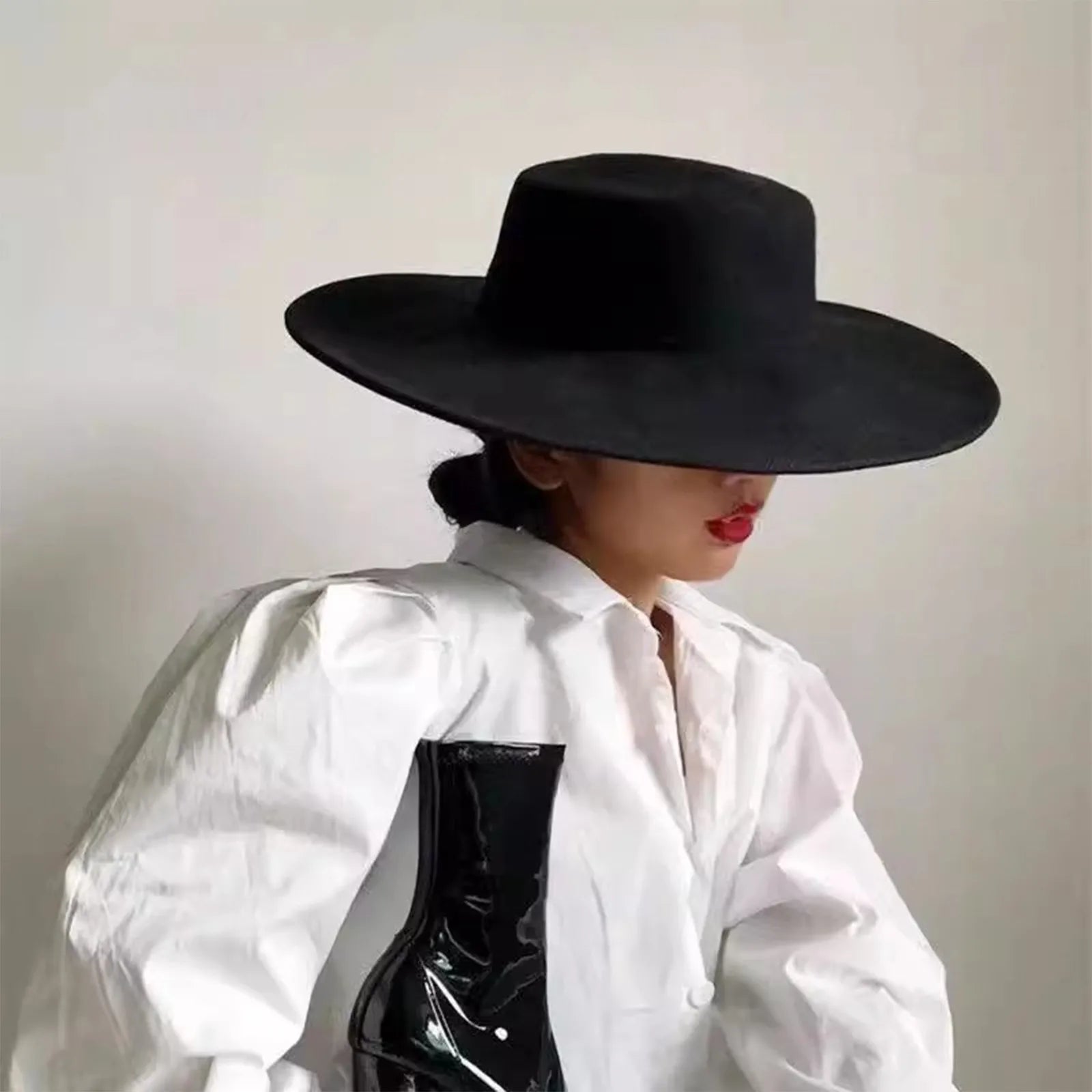 European Fashion Retro Light Flat Party Hat Big Brim Top Hat Catwalk Stage Performance Modeling Felt Jazz Hat