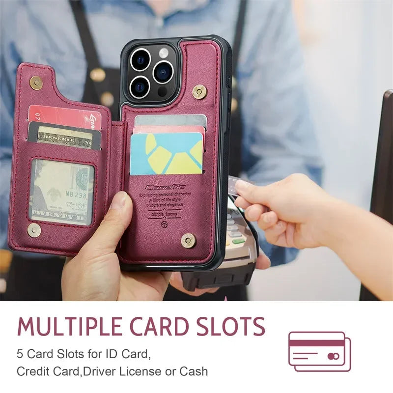 Étui de téléphone CaseMe à rabat en cuir pour iPhone 17 Pro Max 16E 16 Plus 15 14 13 12 11 XR X XS - Portefeuille magnétique avec porte-cartes et coque arrière