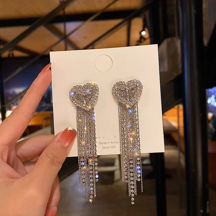 Pendientes de tuerca cuadrados de circonita azul de color plateado con borla larga para mujer, elegantes, delicados y encantadores, regalo premium para boda