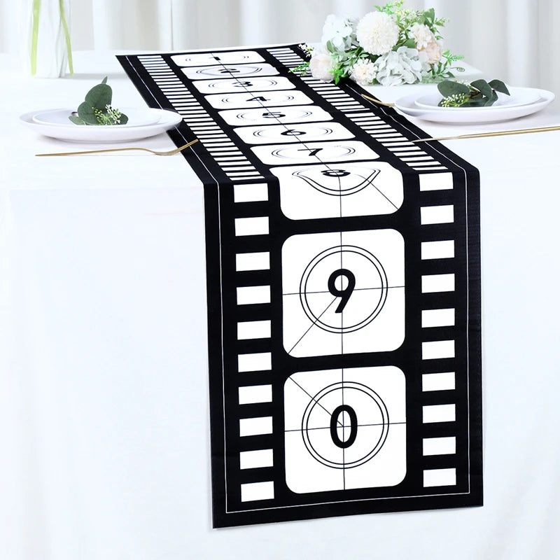 Camino de Mesa para Noche de Cine de 12 X 72 Pulgadas, Estampado de Tira de Película, Decoración de Carrete de Cine, Decoraciones de Manteles Temáticos de Cine