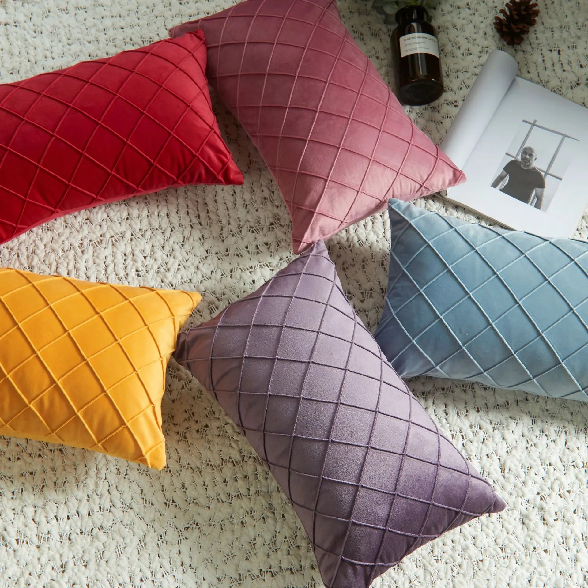 Velvet Diamond Check Pattern Throw Pillowcase 30x50/45/50/60cm Soft Solid Color Cushion Covers For Living Room Sofa Home Decor