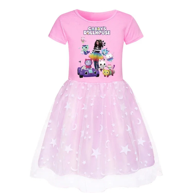 Newest Gabby Doolhouse Clothes Baby Girl Gabbys Cat Dress for Kids Girls 11 To 12 Children Summer Short Sleeve Princess Vestidos