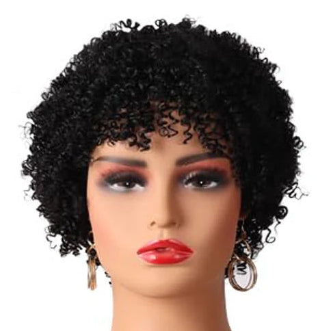 Perruques courtes bouclées pour femmes noires, perruques synthétiques courtes frisées afro avec frange, naturelles bouclées pour cosplay, fête, usage quotidien