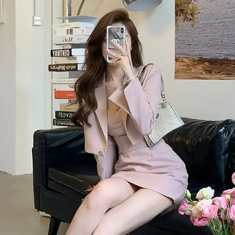 Sexy Suit with Skirt and Blazer Womens Short 2 Sets Outfit Mini Summer Night Club Two Piece Set for Women Formal Event Pink