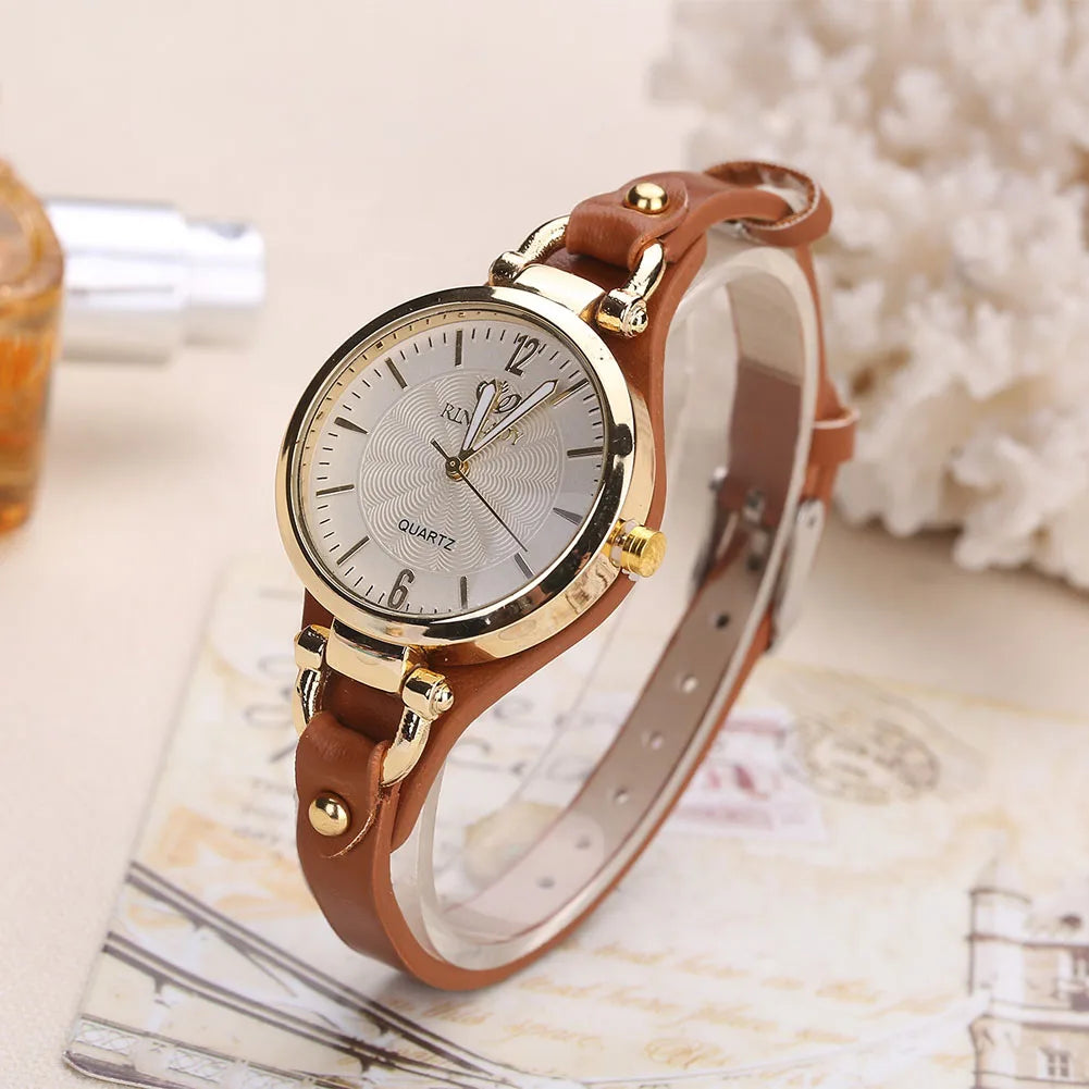 Fashion Women Casual Watches Round Dial Rivet PU Leather Strap Wristwatch Ladies Analog Quartz Watch Gifts Accessories