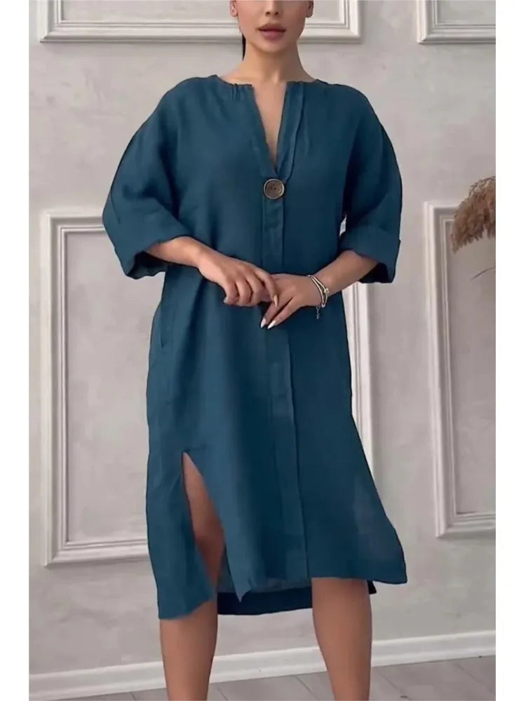 Y2k Long Sleeve Linen Maxi Dress Women Summer Summer Casual Solid Color Party Loose Long Dresses Elegant Vestidos