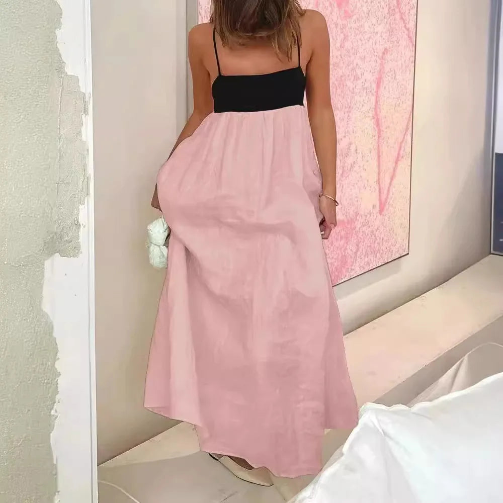 Vestido largo de verano para mujer, de algodón, sexy, holgado, beige, con tirantes finos, sin mangas, hasta los tobillos, elegante, clásico, para mujer