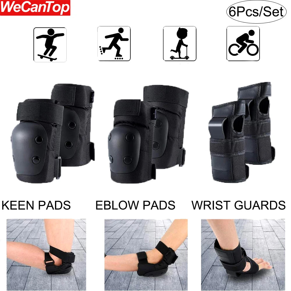 6Pcs/Set Adult/Kids Knee Pads Elbow Pads Wrist Guard,Skateboard Skate Pads 6 in 1 Protective Gear Set for Roller Skating Scooter