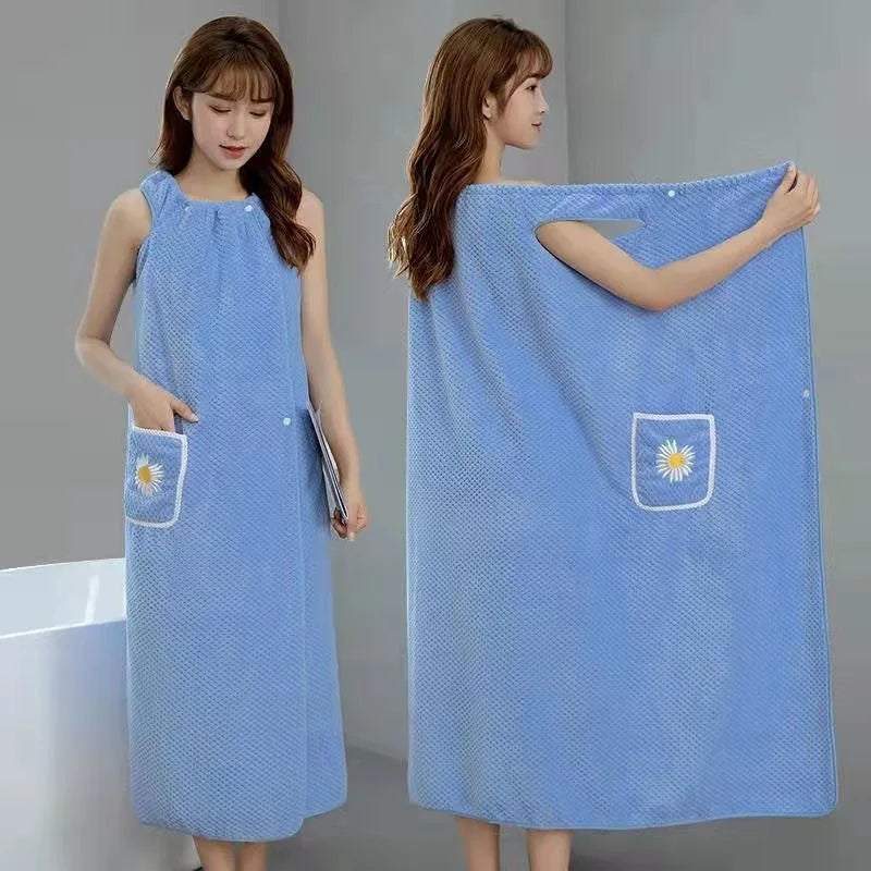 Toalla de baño para el hogar, para mujer, usable, para adultos, absorbe el agua, de poliéster, para secar el cabello, estilo falda larga, albornoz lavable para el baño