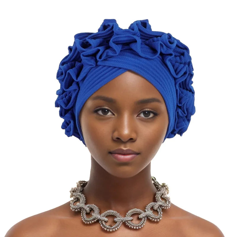 Ruffle Flower Women's Turban Cap Female Headscarf Bonnet African Headwraps Indian Hats Muslim Headwear Hat Turbante Mejur