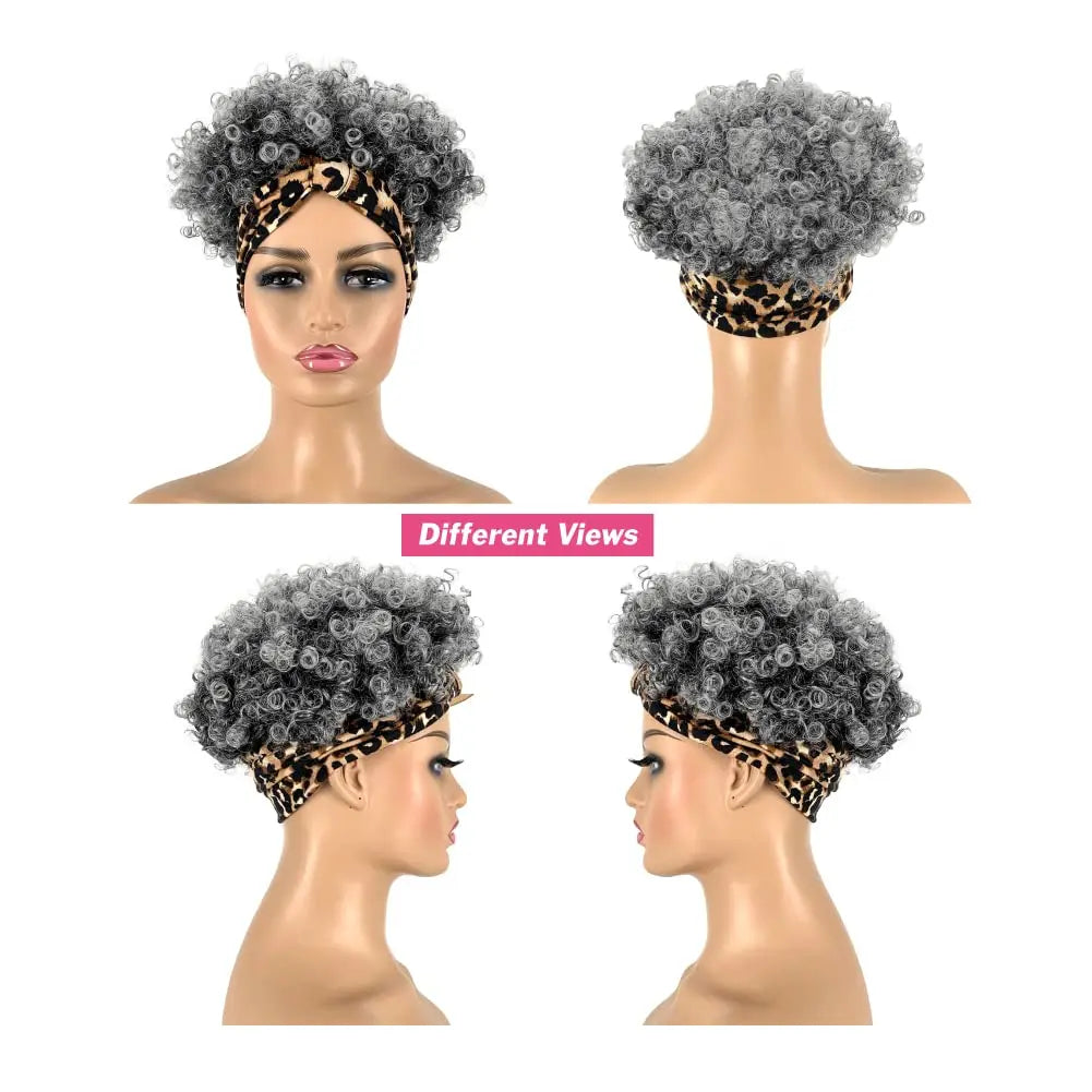 Short Ombre Headband Wig Kinky Curly Headband Wig with Bangs for Women Synthetic Afro Curly Wig with Headband Attached Blonde K