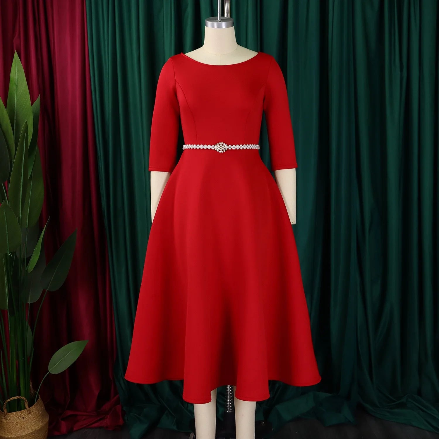 Luxury Dresses for Woman O Neck Full Sleeve Belt Waisted High Waisted Pleated A Line Ankle Length Elegant Female Birthday Gowns