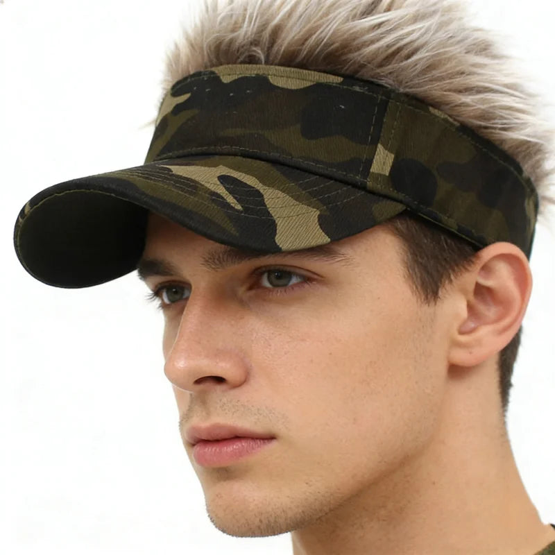 Gorra Unisex Verde Militar Camuflaje Estampado Anti-UV Golf Béisbol Pelo Sintético con Púas Sombrero Deporte Correr Peluca Parasol