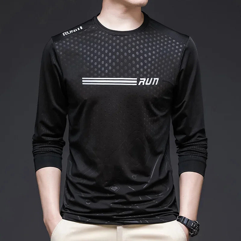 Youth Fashion Handsome Autumn Versatile Round Neck T-shirt Comfortable High Elasticity Breathable High Quality Long Sleeve Top