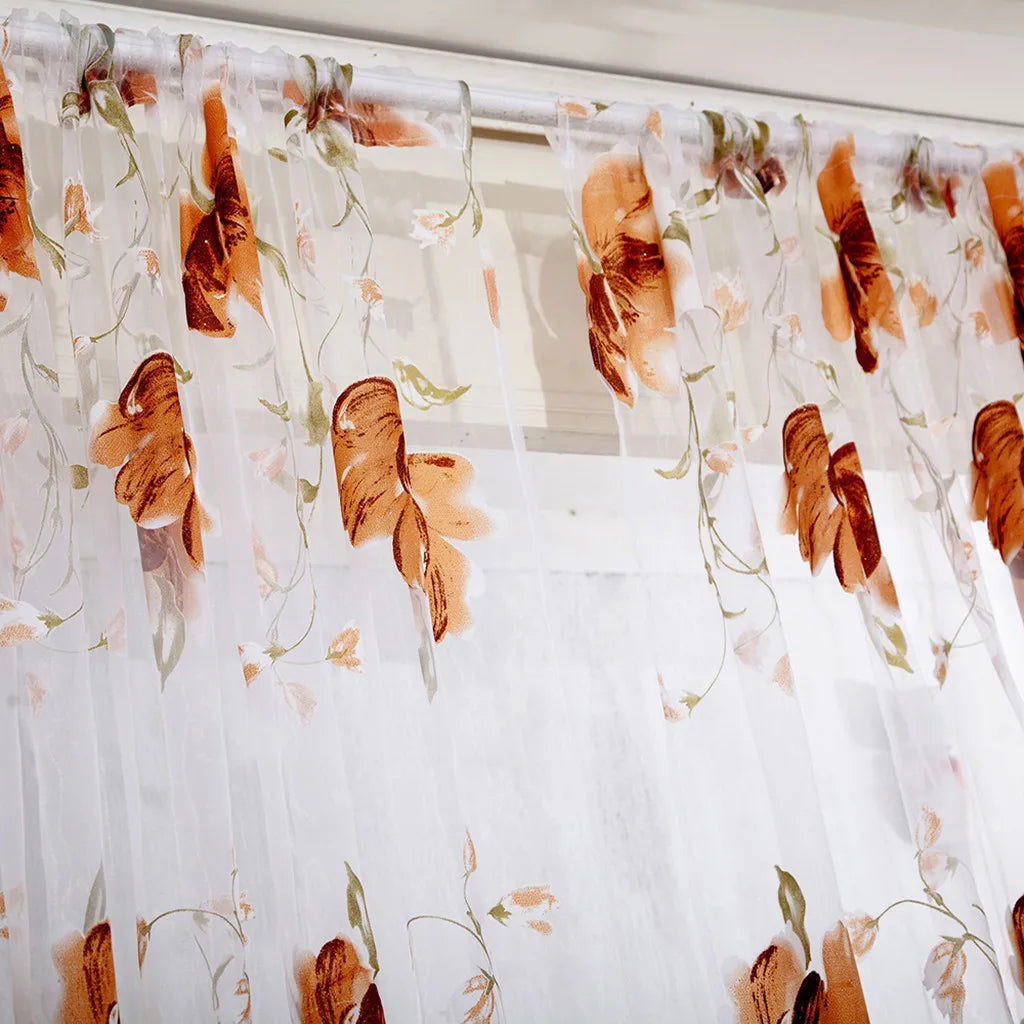 Floral Tulle Curtains For Living Room White Sheer Curtains For Bedroom Door Short Kitchen Window Curtains Drapes decoration