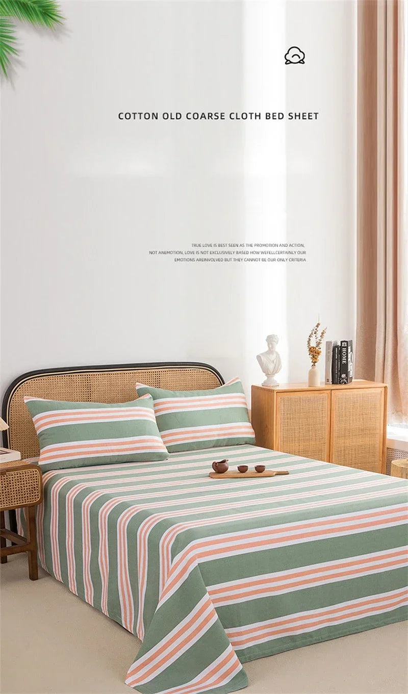Soft 100% Cotton Coarse Cloth Bed Sheet Thick Sleep Naked Single Double Bedsheet Comfortable Durable Breathable Bed Sheets Queen