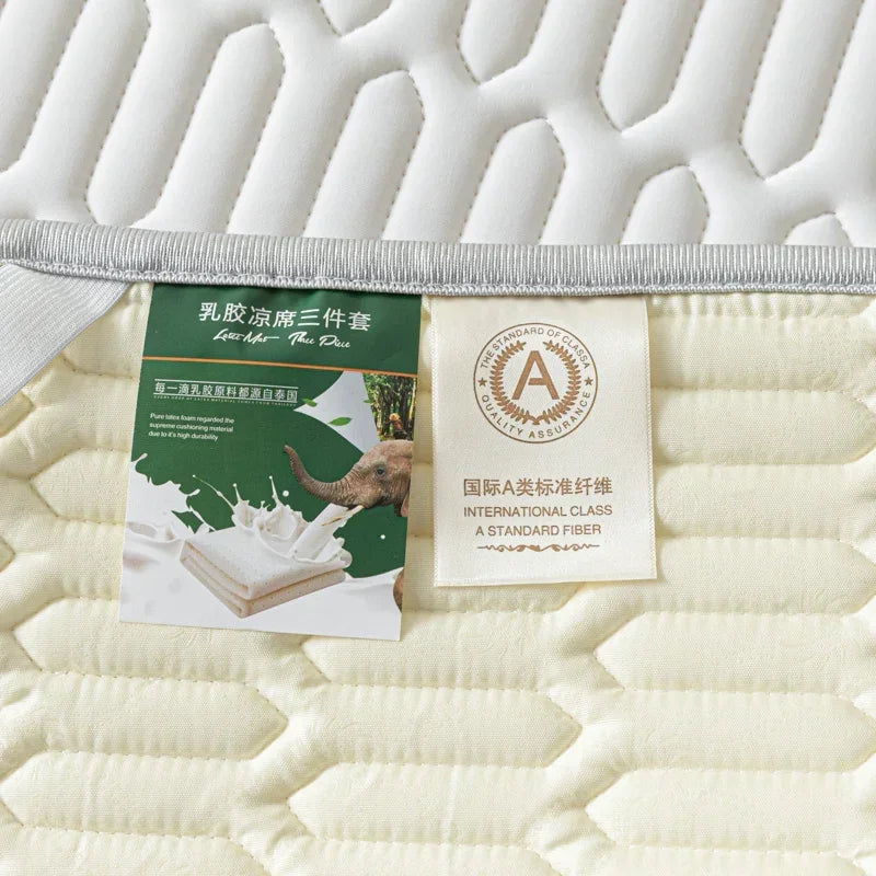 Cooling Bed Sheet Set with Pillowcases Ice Silk & Latex Quilted Breathable Cover Solid Summer Bedding Comfort & Heat Resistance