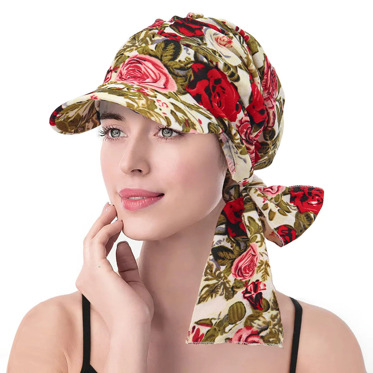 Fashion Print Women Hijab Caps Wrap Hair with Brim Turban Bonnet Breathable Comfortable Ladies Headscarf Hat Hide Hair