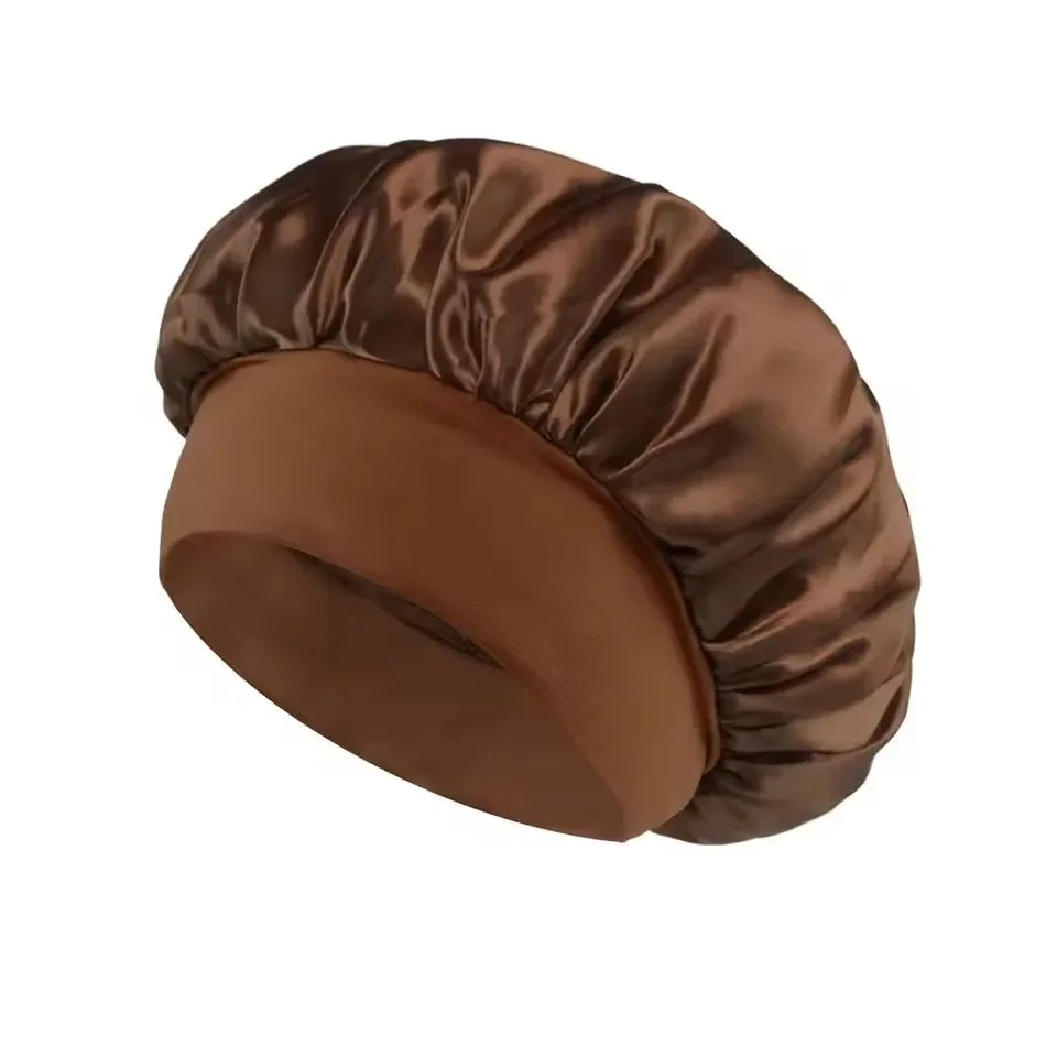 Fashion Bonnet Large Wide Edge Elastic Hat Casual Sports Silk Smooth Suitable for Curled Straight Hair Sleeping Hat Women's men