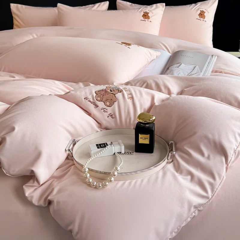 Summer spring Bedding set Washed Silk Duvet cover Comforter 4pcs Bedding for Winter Bed Sheet Pillowcases Home Textiles
