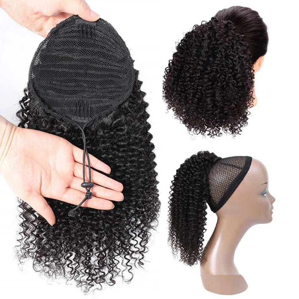 Queue de cheval frisée afro crépue de 24 à 26 pouces de long, 100 grammes, avec cordon de serrage, extensions de cheveux humains pour femmes noires