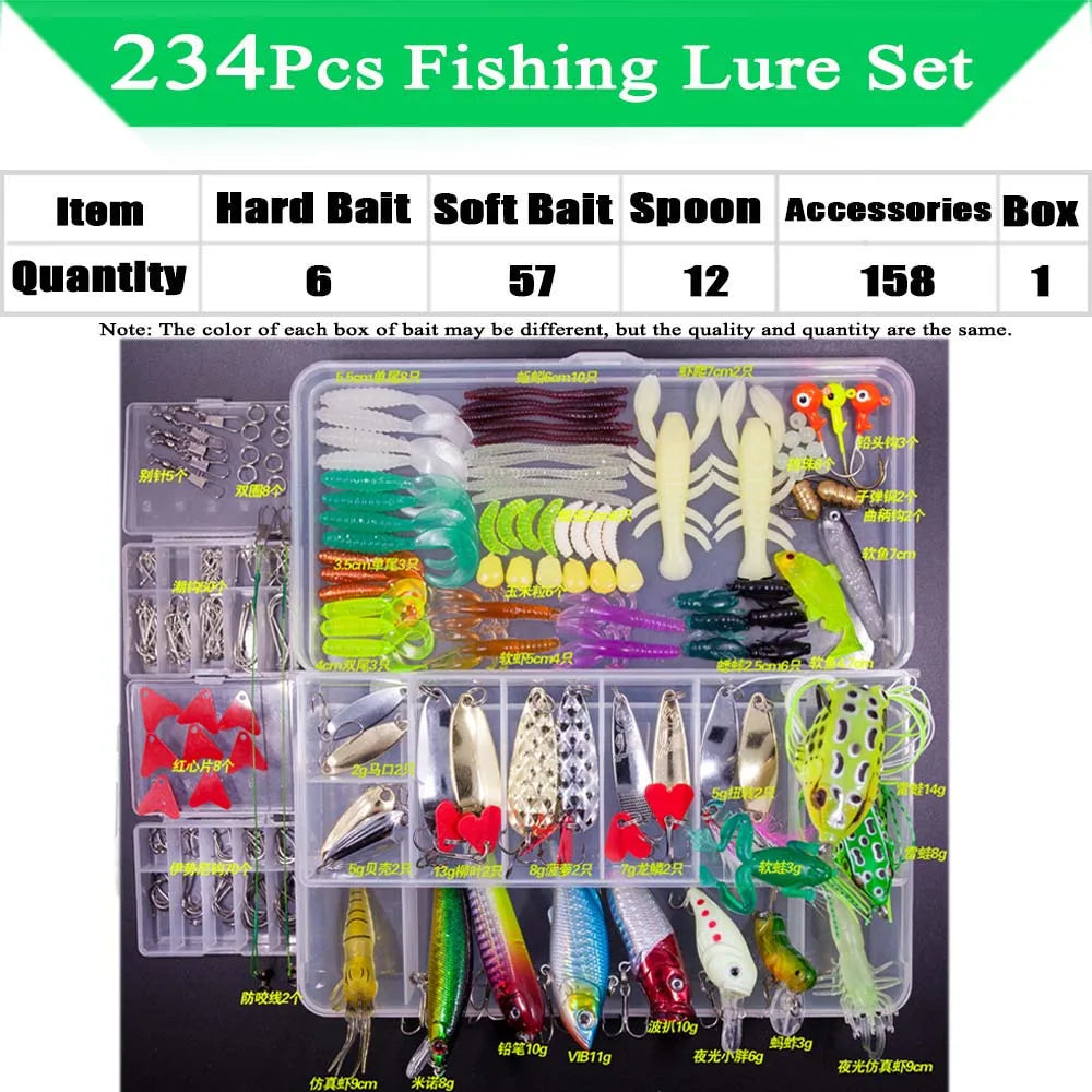Kit de señuelos de pesca, juego de cebos blandos y duros, capa de engranajes Minnow, plantilla de metal, cuchara para bajo, lucio, accesorios de aparejos de manivela con caja