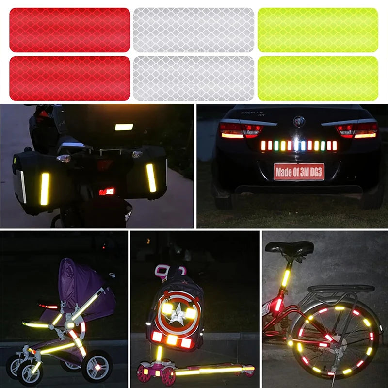 10~60pcs Bicycle Reflective Stickers Secure 30x80mm Warning Strip Car Motorcyle Night Saftety Mark Bicycle Rim Frame Reflector